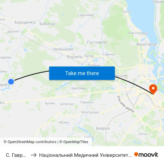 С. Гавронщина to Національний Медичний Університет Імені О. О. Богомольця map