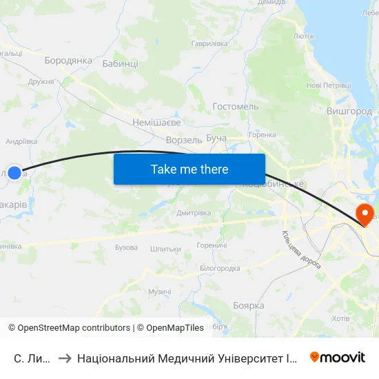 С. Липівка to Національний Медичний Університет Імені О. О. Богомольця map