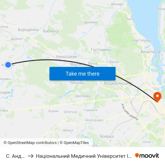 С. Андріївка to Національний Медичний Університет Імені О. О. Богомольця map