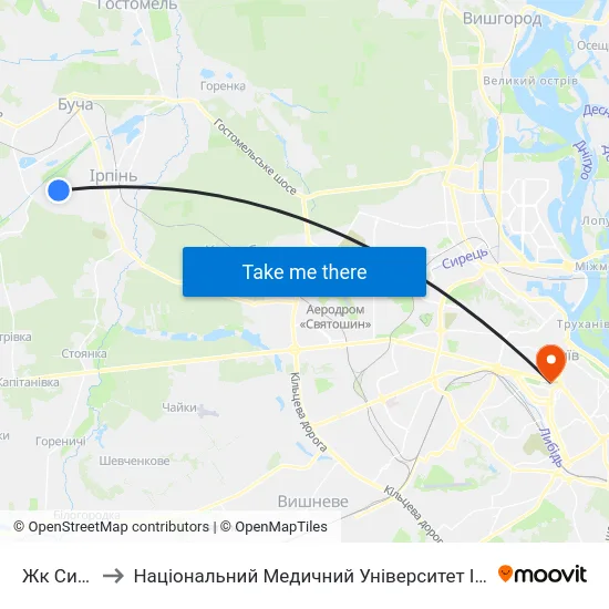 Жк Синергія to Національний Медичний Університет Імені О. О. Богомольця map