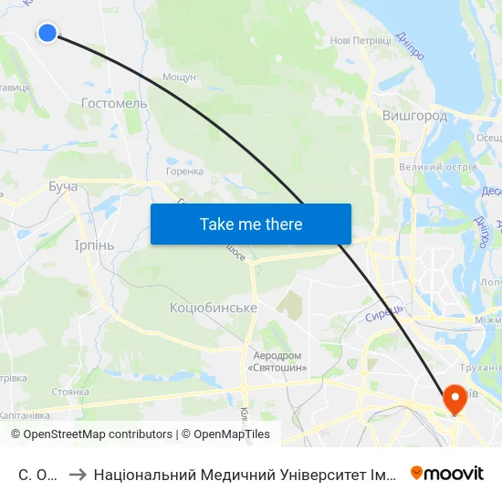 С. Озера to Національний Медичний Університет Імені О. О. Богомольця map