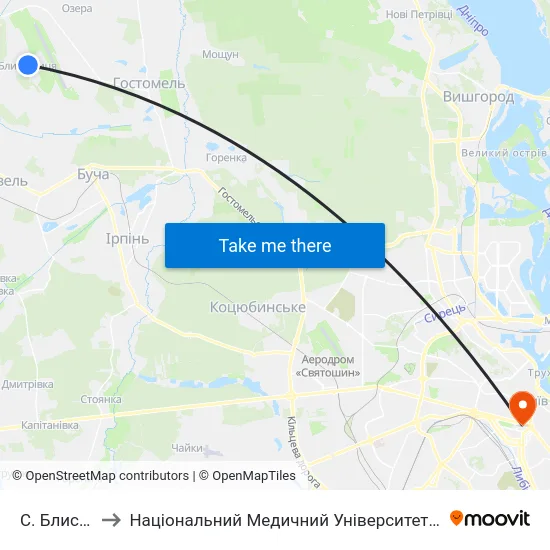 С. Блиставиця to Національний Медичний Університет Імені О. О. Богомольця map