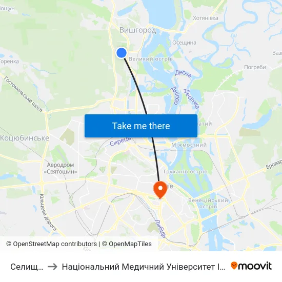 Селище Двс to Національний Медичний Університет Імені О. О. Богомольця map