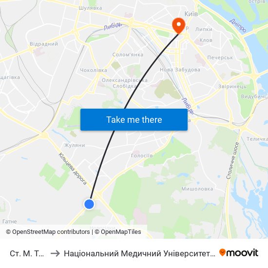 Ст. М. Теремки to Національний Медичний Університет Імені О. О. Богомольця map