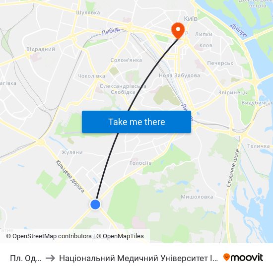 Пл. Одеська to Національний Медичний Університет Імені О. О. Богомольця map