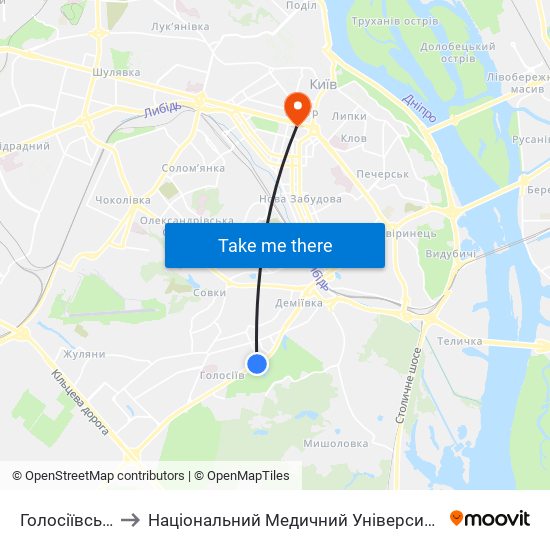 Голосіївський Парк to Національний Медичний Університет Імені О. О. Богомольця map