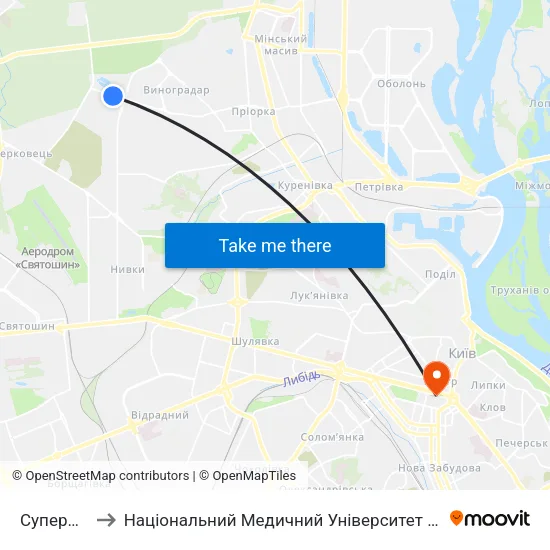 Супермаркет to Національний Медичний Університет Імені О. О. Богомольця map