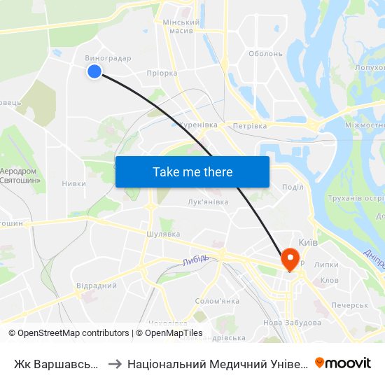 Жк Варшавський Мікрорайон to Національний Медичний Університет Імені О. О. Богомольця map