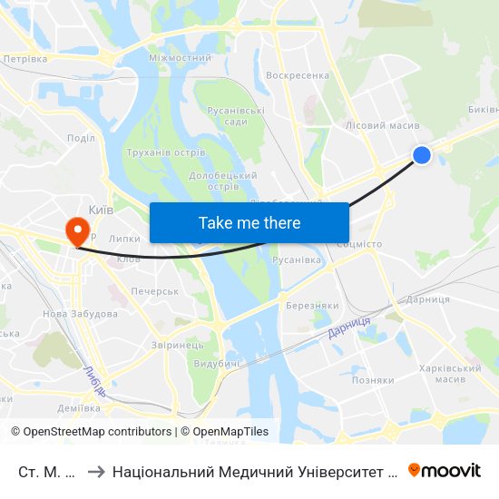 Ст. М. Лісова to Національний Медичний Університет Імені О. О. Богомольця map