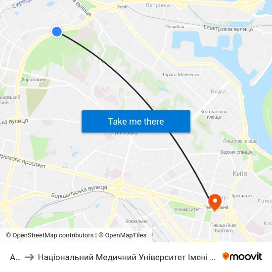 Азс to Національний Медичний Університет Імені О. О. Богомольця map