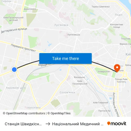 Станція Швидкісного Трамвая Індустріальна to Національний Медичний Університет Імені О. О. Богомольця map