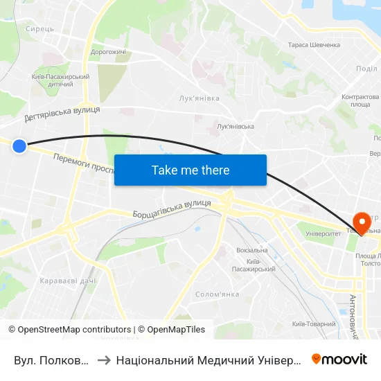 Вул. Полковника Шутова to Національний Медичний Університет Імені О. О. Богомольця map