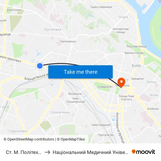 Ст. М. Політехнічний Інститут to Національний Медичний Університет Імені О. О. Богомольця map