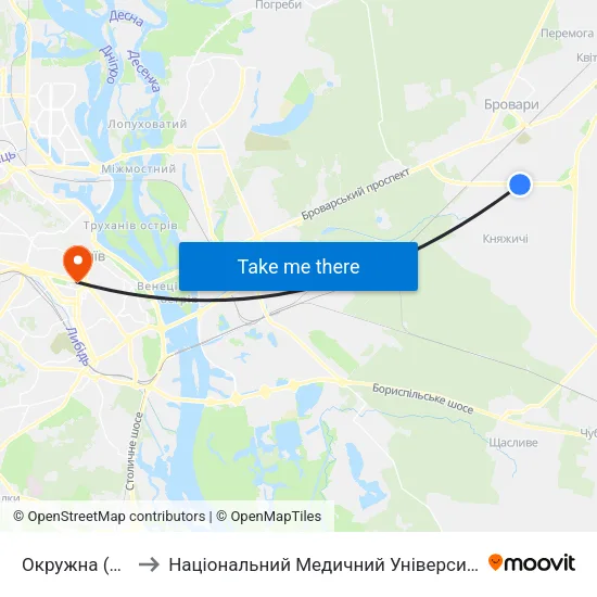 Окружна (На Вимогу) to Національний Медичний Університет Імені О. О. Богомольця map