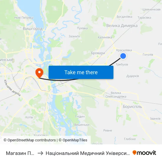 Магазин Продтовари to Національний Медичний Університет Імені О. О. Богомольця map