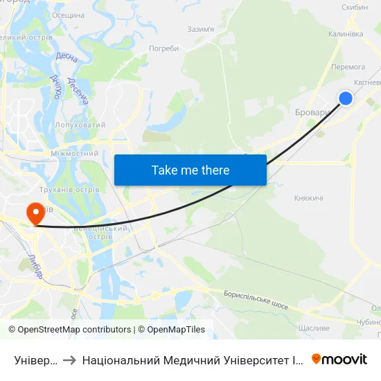 Університет to Національний Медичний Університет Імені О. О. Богомольця map