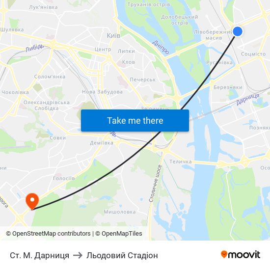 Ст. М. Дарниця to Льодовий Стадіон map