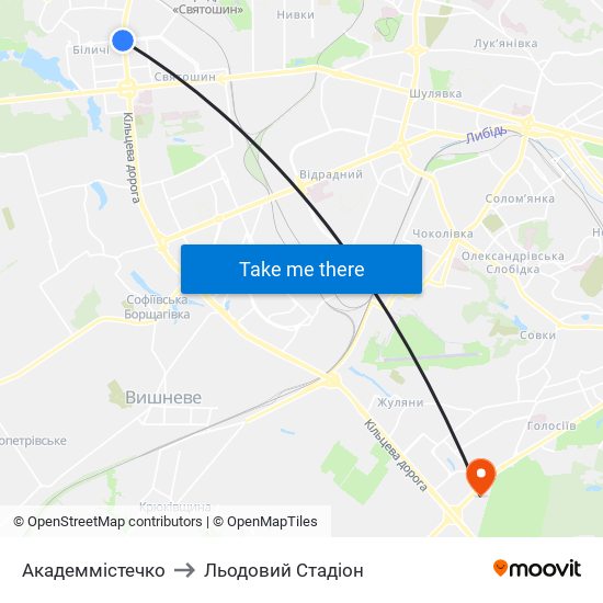 Академмістечко to Льодовий Стадіон map