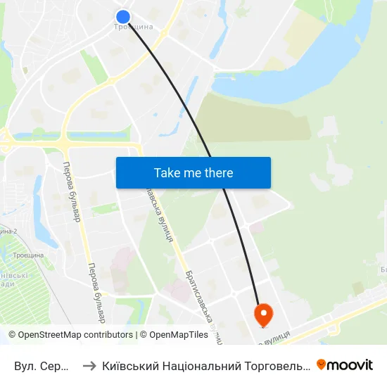Вул. Сержа Лифаря to Київський Національний Торговельно-Економічний Університет map
