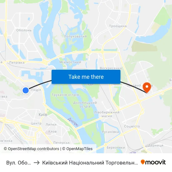 Вул. Оболонська to Київський Національний Торговельно-Економічний Університет map