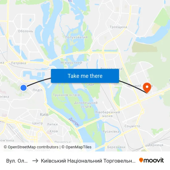 Вул. Оленівська to Київський Національний Торговельно-Економічний Університет map