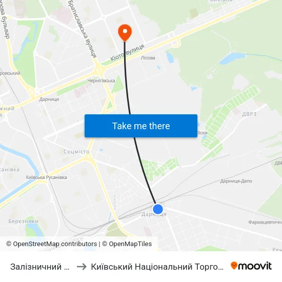 Залізничний Вокзал Дарниця to Київський Національний Торговельно-Економічний Університет map