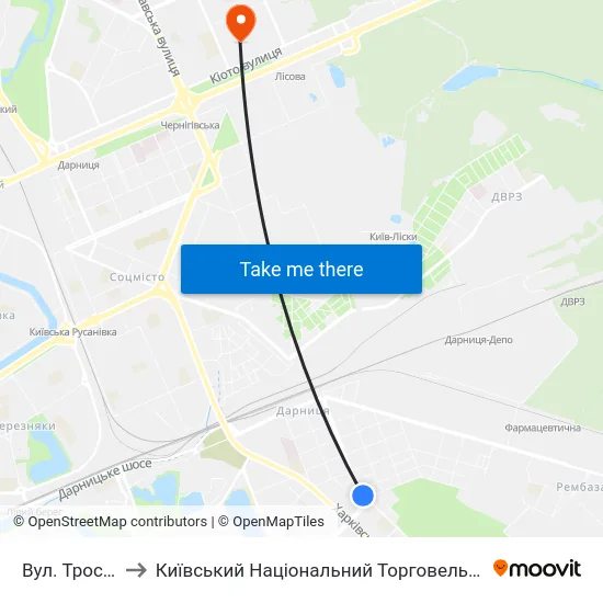 Вул. Тростянецька to Київський Національний Торговельно-Економічний Університет map