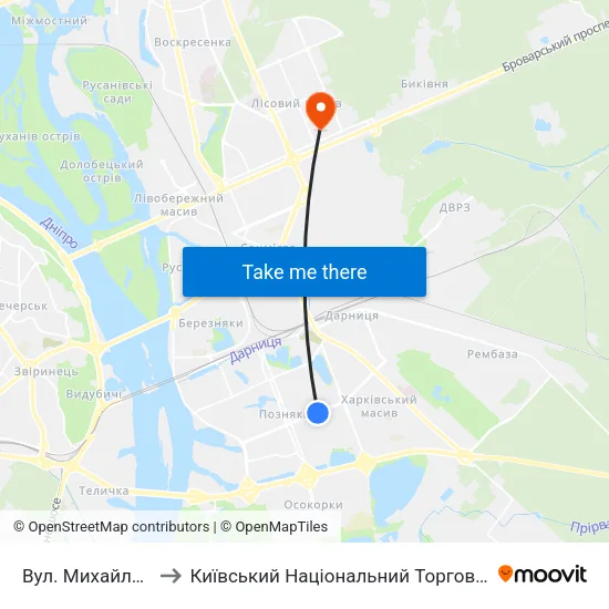 Вул. Михайла Драгоманова to Київський Національний Торговельно-Економічний Університет map