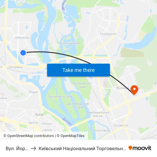 Вул. Йорданська to Київський Національний Торговельно-Економічний Університет map