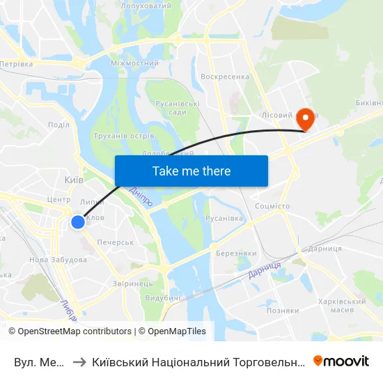 Вул. Мечникова to Київський Національний Торговельно-Економічний Університет map