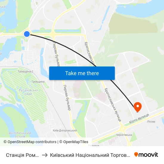 Станція Романа Шухевича to Київський Національний Торговельно-Економічний Університет map