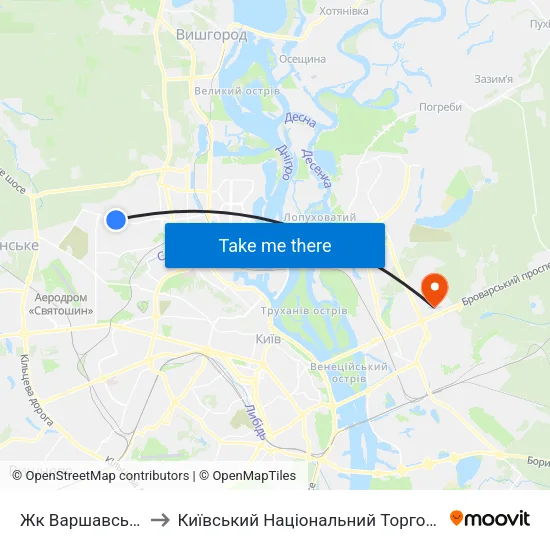 Жк Варшавський Мікрорайон to Київський Національний Торговельно-Економічний Університет map