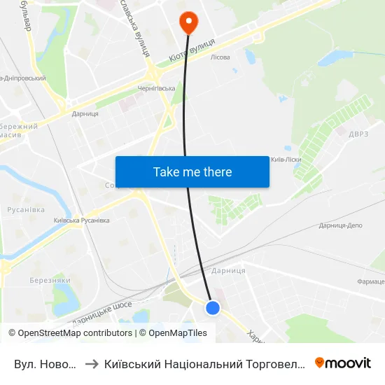 Вул. Новодарницька to Київський Національний Торговельно-Економічний Університет map