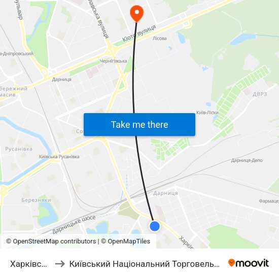 Харківське Шосе to Київський Національний Торговельно-Економічний Університет map