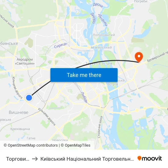 Торговий Центр to Київський Національний Торговельно-Економічний Університет map