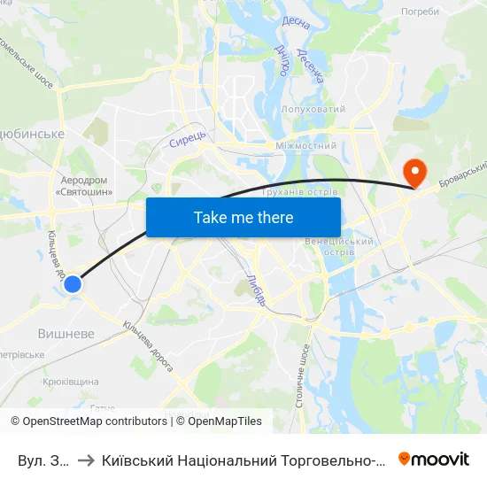 Вул. Зодчих to Київський Національний Торговельно-Економічний Університет map
