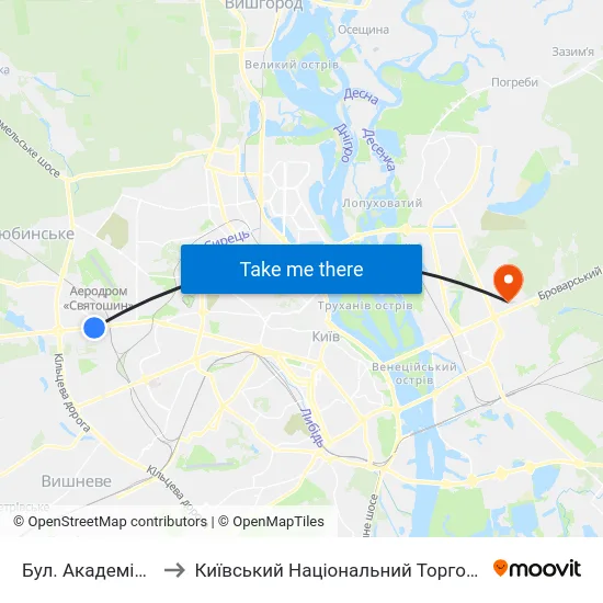 Бул. Академіка Вернадського to Київський Національний Торговельно-Економічний Університет map