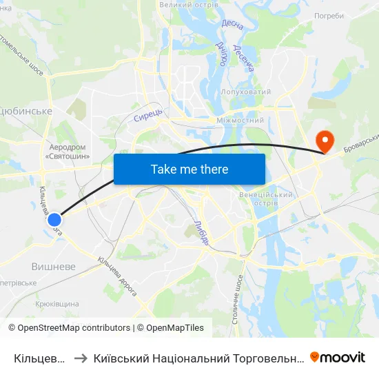 Кільцева Дорога to Київський Національний Торговельно-Економічний Університет map