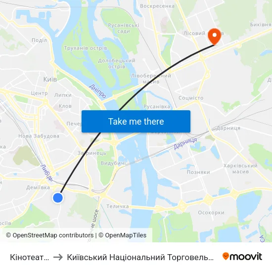 Кінотеатр Салют to Київський Національний Торговельно-Економічний Університет map
