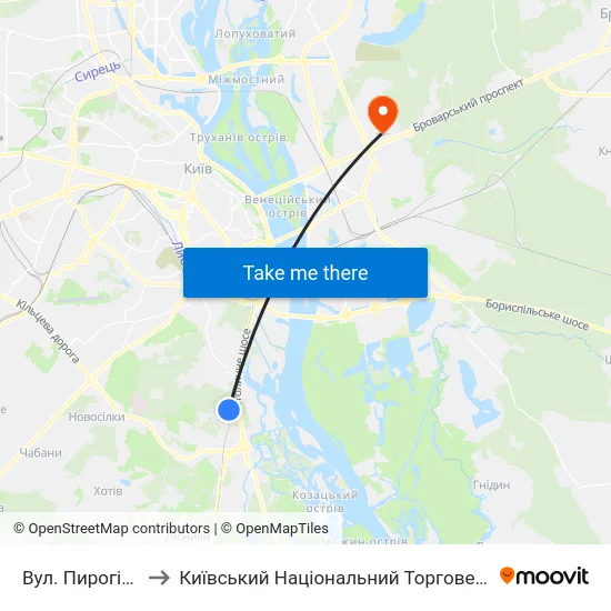 Вул. Пирогівський Шлях to Київський Національний Торговельно-Економічний Університет map