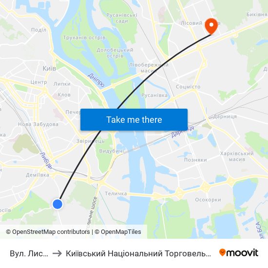 Вул. Лисогірська to Київський Національний Торговельно-Економічний Університет map