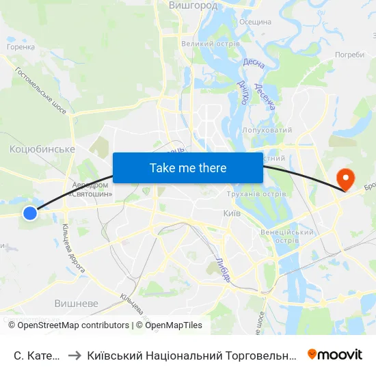 С. Катеринівка to Київський Національний Торговельно-Економічний Університет map