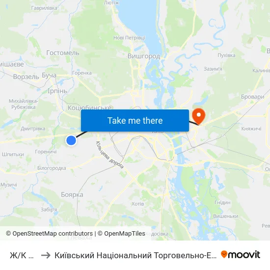 Ж/К Чайка to Київський Національний Торговельно-Економічний Університет map