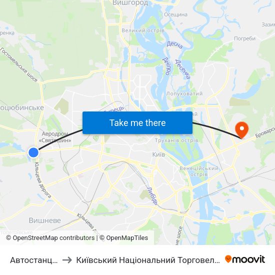 Автостанція ""Дачна"" to Київський Національний Торговельно-Економічний Університет map