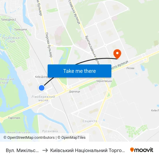 Вул. Микільсько-Слобідська to Київський Національний Торговельно-Економічний Університет map