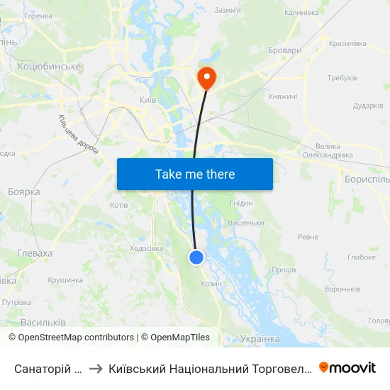 Санаторій ""Жовтень"" to Київський Національний Торговельно-Економічний Університет map