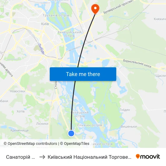 Санаторій Конча-Заспа to Київський Національний Торговельно-Економічний Університет map