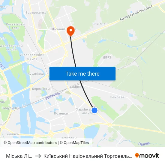 Міська Лікарня №1 to Київський Національний Торговельно-Економічний Університет map