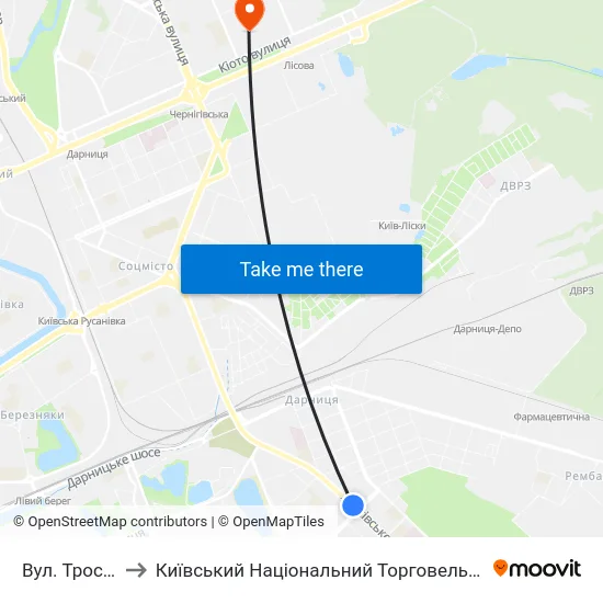 Вул. Тростянецька to Київський Національний Торговельно-Економічний Університет map