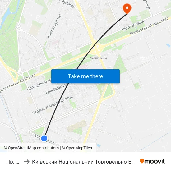 Пр. Миру to Київський Національний Торговельно-Економічний Університет map